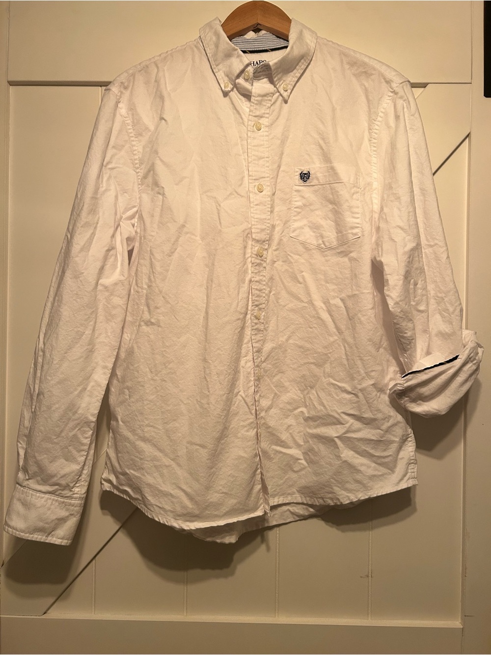 CHAPS Coastland Wash Oxford White Cotton Sport Shirt L